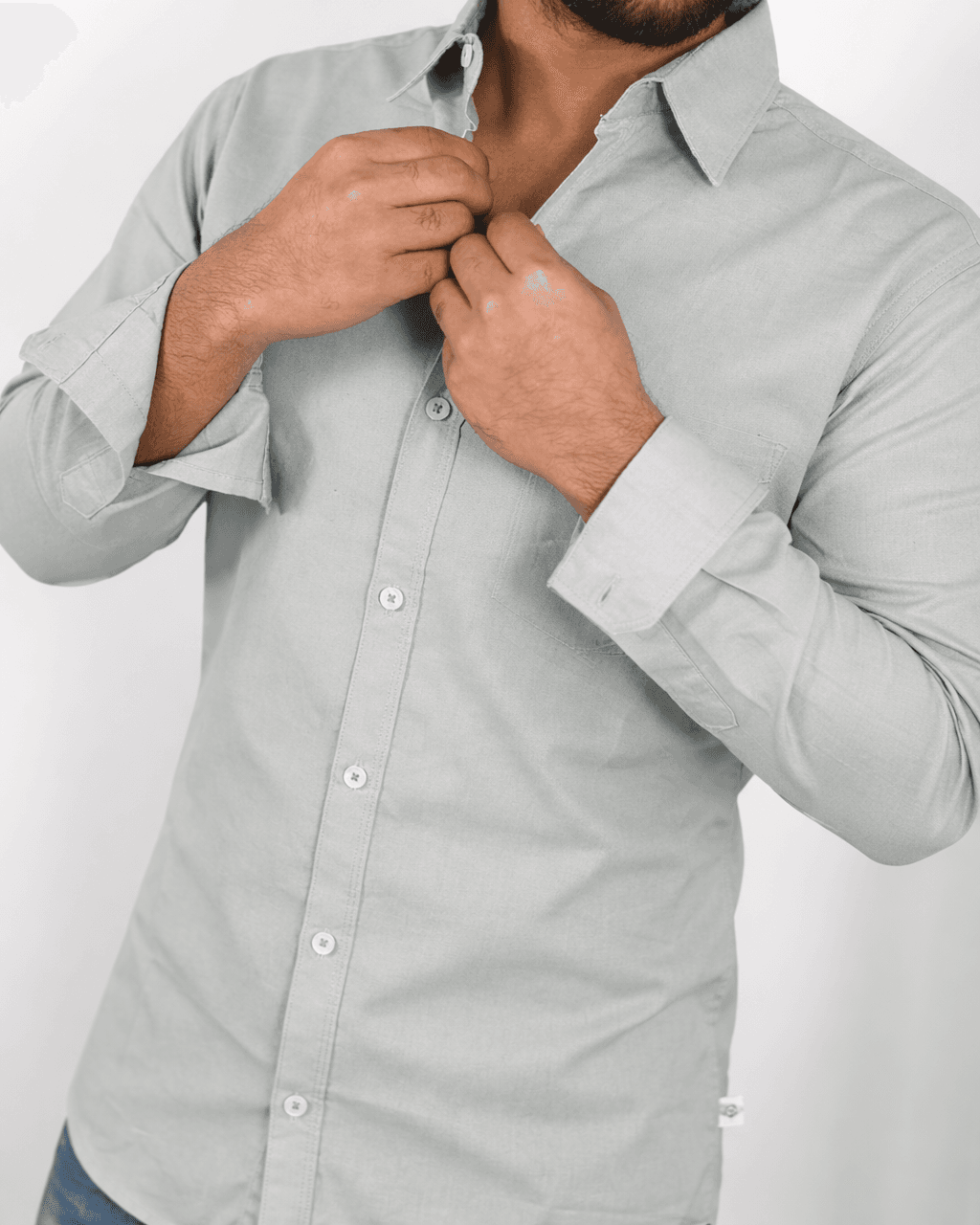 Mens Silver Grey Formal Shirt by Black Rose Point Premium Light Ash Cotton Shirt Full Sleeve - Black Rose Point