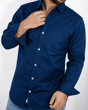 Premium Petrol Blue Cotton Shirt Full Sleeve - Black Rose Point