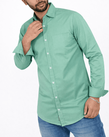 Premium Mint Green Cotton Shirt Full Sleeve - Black Rose Point
