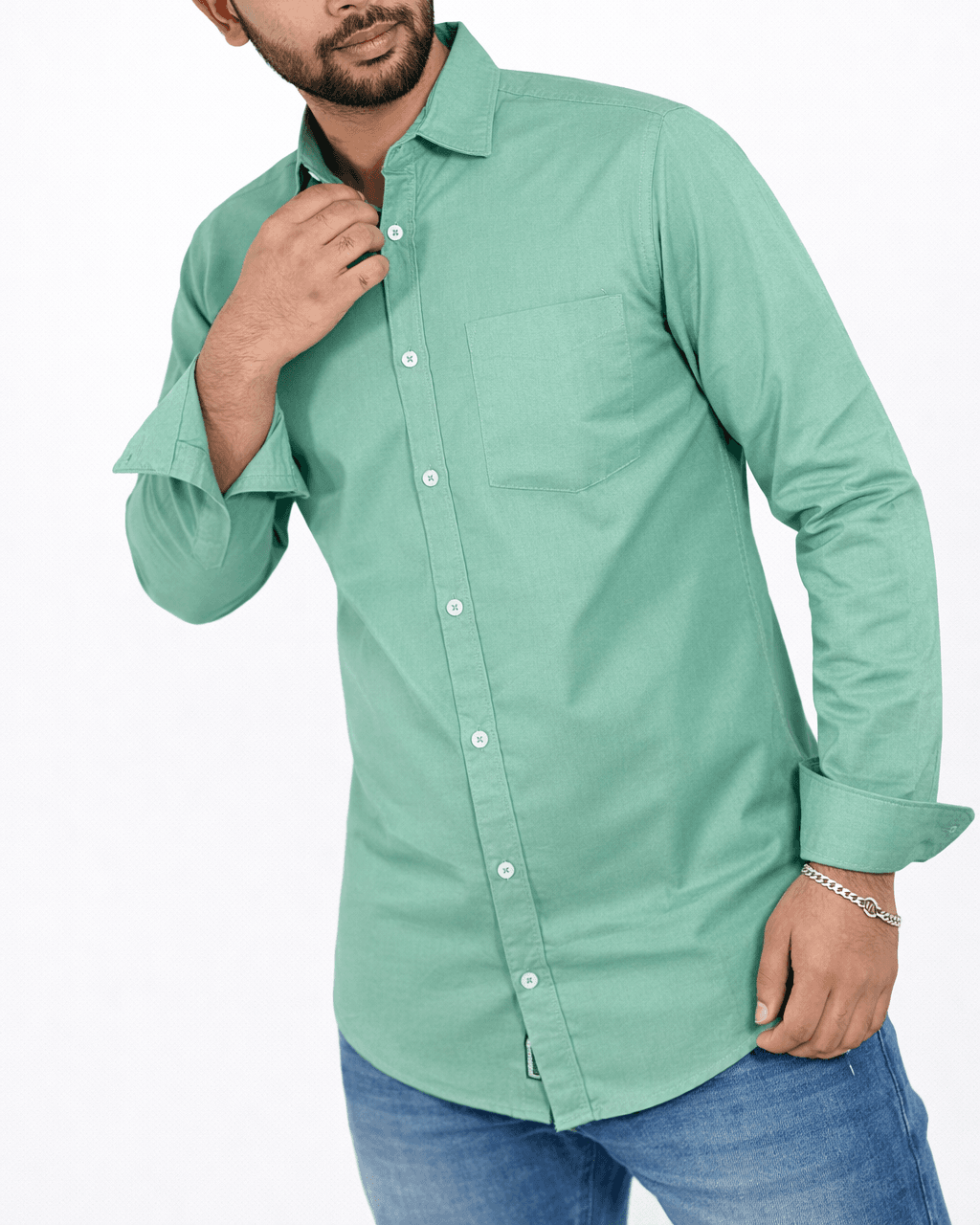 Mens Mint Green Formal Shirt by Black Rose Point Premium Mint Green Cotton Shirt Full Sleeve - Black Rose Point