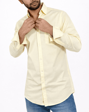 Premium Light Yellow Cotton Shirt Full Sleeve - Black Rose Point
