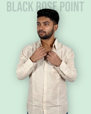 Cream Formal Shirt for Men - Premium Sakura Fabric | Black Rose Point