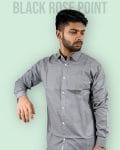 Grey Formal Shirt for Men - Premium Shakura Fabric | Black Rose Point