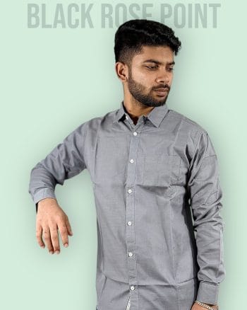 Grey Formal Shirt for Men - Premium Shakura Fabric | Black Rose Point