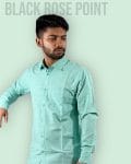 Man wearing a Formal Sky Blue Shakura Fabric Shirt for office - Black Rose Point.