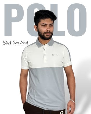 Men's Premium China Polo T-Shirt - Light Ash & White Two-Tone