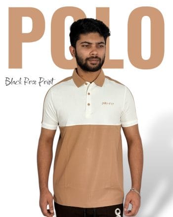 Men's Premium China Polo T-Shirt - Camel Brown & White Two-Tone