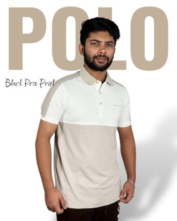 Men's Premium China Polo T-Shirt - Beige & White Two-Tone